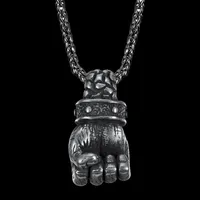 Pendant Necklaces Trendy Mens Stainless Steel Jewelry Vintage Fist Fitness Hand Chain Pendants Necklace Punk For Boyfriend Male Creativity G