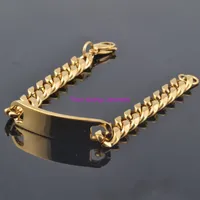 est Jewelry Charming Men&#039;s ID Bracelet 15mm Stainless Steel Gold Tone Chain Bracelets For Men 8.66&quot; High Quality