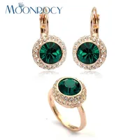 イヤリングネックレスMoonrocy Green Crystal Ring and Jewelry Set Vintage Rose Gold Color for Women Girls Drop Wholesale