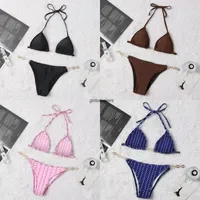 2021 Großhandel Beste Qualität Bikini Neue Frauen Strand Badeanzug Sexy heiß mit Kette 2 Stück Bandage Badeanzüge