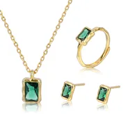 Nya S925 Silver￶rh￤ngen Halsband F￤rg Treasure Set European och American Fashion Ring Emerald Ladies High-End Gift Jewelry