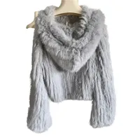 HARPPIHOP tricoté véritable manteau de fourrure de lapin de lapin féminin mode longue lapin veste de fourrure d'extérieur de fourrure d'hiver 211022