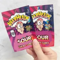 New Warheads mylar bag 500mg Sour Sweet Fruity Candy Chewy Cubes Edibles Gummies 패키지 가방 도매