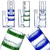Blau grün klarer Pyrex-Glas-Ashcatcher 90-Grad-Drei-Schicht-Filter-Scheiben-Aschfänger für 14 mm weibliches Gelenkglas-Bongs-Zubehör