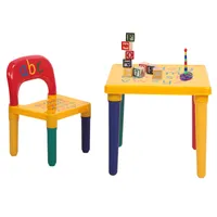 WACO Kleinkind Kinder Alphabet Tisch und Stuhl Set, Kunststoffaktivität Möbel für Kleinkind, Studienspiel Kunst Essen Terrasse Schreibtisch für Baby Mädchen Junge