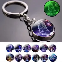Luminous Keychain Glow In The Dark 12 Zodiac Sign Sphere Ball Crystal Key Rings Scorpio Leo Gemini Constellation Birthday Gift