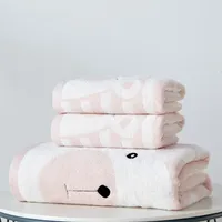 Toalhas macias dos desenhos animados penteados de algodão toalhas de banho de mão de luxo folha de rosto de praia básico conjunto 3 pcs ou 1 pc