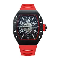 Wristwatches HANBORO Men Automatic Watch Top Watches Mechanical Wristwatch Luminous Tonneau Case Carbon Fibre Bezel Rubber Stra