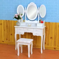 Whosale Bedroom Mobiliário fch Espelho generoso dobrável 3 espelhos com 7 gavetas vestindo mesa branca