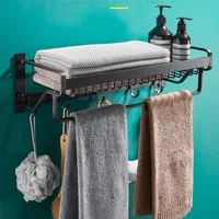 Towel Racks Nail Or Free Towle Rack Shelf Bathroom Aluminium Black Accessories