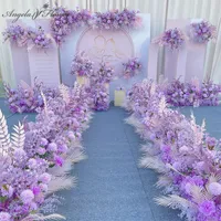 Fiori decorativi Ghirlande viola Fiore Artificiale Disposizione dei fiori Catwalk Catwalk Table Table Backdrop Layout Party Decorazione della parete