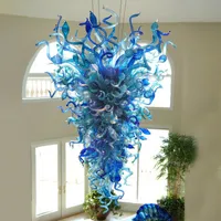 Lustres de vidro de cristal soprados à mão Lâmpada de lustre de lustre de LED moderno Luzes de teto de cor azul para o quarto pendente luz