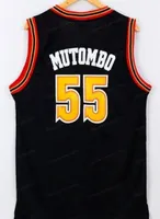 Tanie Niestandardowe Retro 55 Mutombo Koszykówka Jersey Szyte Czarny Dowolna liczba Nazwa Rozmiar 2xs-5XL Najwyższej Jakości Czarne Białe Koszulki Spodnie
