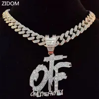 Pendant Necklaces Men Women Hip Hop ONLY THE FAMILY Letters Necklace With 13mm Miami Cuban Chain Iced Out Bling HipHop Jewelry