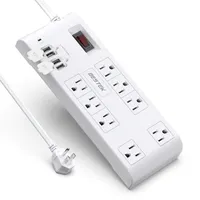 US Stock BESTEK 8-Outlet Plug Surge Protector Power Strip with 4 USB Ports, 5V 4.2A, 6-Foot Heavy Duty Extension Cord a26