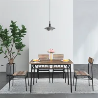 EUA estoque retangular desmontagem e montagem P2 placa de ferro compartimento 1 tabela 4 cadeiras mesa de jantar e cadeira conjunto natural a50