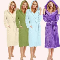 여성용 잠옷 여성을위한 드레싱 가운 겨울철 봉제 길어진 목욕 가운 가정 옷 긴팔 가운 코트 12 색 후드 파예프