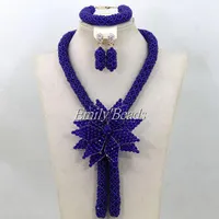 Oorbellen Ketting Royal Blue African Wedding Beads Set Nigeriaanse Kostuum Bruids Crystal Beaded Jewelry Alj022
