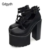Gdgydh Fashion Women Pumps High Heels Zipper Rubber Sole Black Platform Shoes Spring Autumn Leather Female Promotion 220106