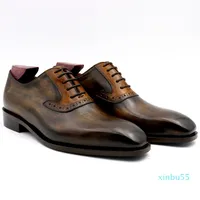 Men Dress shoe Oxfords shoe Custom Handmade shoe patina olive matching brown design square toe genuine calf leather