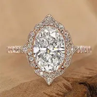 結婚指輪Huitanかわいい楕円形の立方体ジルコニア女性ロマンチックなローズゴールドカラープロポーザル婚約トレンディなジュエリーギフト