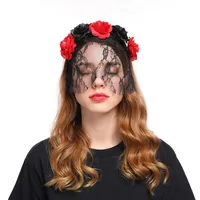 Hair Clips & Barrettes PINKSEE Mysterious Lace Hairband Red Black Rose Flowers For Women Sexy Halloween Festival Floral Jewelry