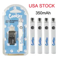 USA Stock-Cookies Vape-Batterie 350mAh-Wiederaufladung 510 Gewindevorwärmung Ölkartuschen Vapes-Stifte Battrates Einstellbare Spannung mit USB-Ladegerät Blisterverpackung