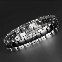 TrustyLan On Sale High Polished 12MM Wide Ceramic Man Bracelet Steel Mens Bracelets With Healthy Black Germanium Stone 220222