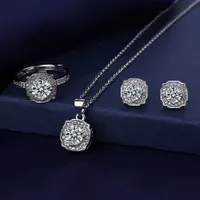 Elegant Lab Diamond Jewelry Set 925 Sterling Silver Party Bröllopsringar Örhängen Halsband för kvinnor Löfte Moissanite -smycken