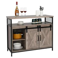 US stock Two Doors And One Grid With Wine Rack In The Middle, MDF Stickers, Sideboard Light Gray a38