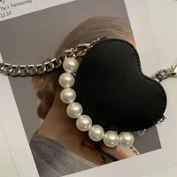 INS Women love heart satchel pearls handbags wallet luxury lady metals chain waist bags ladies messenger bag purse H0145