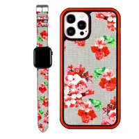 Top Luxury 2-delige set Watch Band Telefoonhoesjes voor iPhone 14 13 12 Pro Max 11 11Pro X XS XR XSMax PU Leer Fashion Designer Watchband 38/40/42/44 mm Link Chain Strap Suit