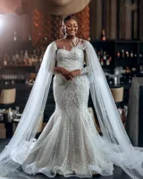 Роскошное Vestido de Noiva гражданское плюс размер африканских свадебных платьев 2022 Sparkly Sequin High шеи русалка свадебные платья арабский ABITO DA SPOSA