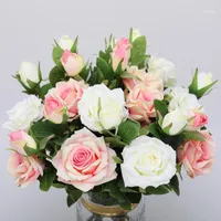 10 peças / lote 2 cabeças rosa flores artificiais para decoração de casamento inverno falso grande vermelho decoração1