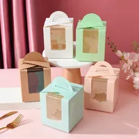 Одиночные коробки для пирожков с четкой ручкой Window портативный Macaron Box Mousse Cake Boxes Package Package день рождения PartyT2I53030