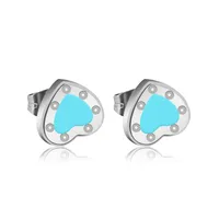 Blue Heart Earring Stud vrouwen koppelen flanellen tas roestvrij staal 10 mm dikke piercing body sieraden geschenken voor vrouw accessoires groothandel