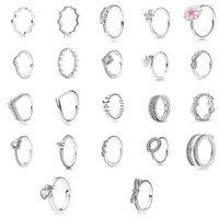 Anel de Solitaire para Mulheres 925 Série Prata Série Diamante Empilhado Amante Anéis DIY Jóias Simples Com Pandora Caixa Branca