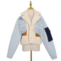 Women&#039;s Jackets Fashion Blue Denim Jakcets Winter Women Coat 2021 Faux Fur Clothing Chiffon Street Cotton Jacket
