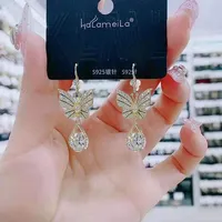 Dangle & Chandelier Fashion Korea Entry Lux Mirco Paved Zircon Butterfly Earrings Women Fantastic Girls Water Drop For KZ-15