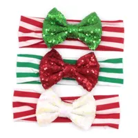 6 sztuk / partia New Arrival Gift 4 '' Big Cekin Bow Striped Elastic Headband Dla Dziewczyn Kids Christmas Hair Band