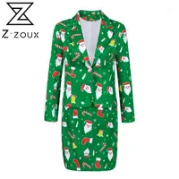 Two Piece Dress Z-ZOUX Women Skirt Set Christmas Printed Female Suit With Long Sleeve Single Button Autumn 20211