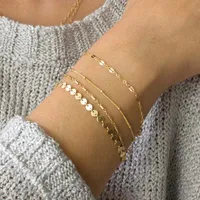 4 teile / satz Neue Böhmen Armband Set Multilayer Gold Silber Farbe Münzkette Armbänder Für Frauen Fußkette Fußklets Schmuck