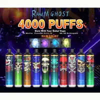 Original RandM Ghost Disposable Electronic Cigarettes 4000 Puffs Rechargeable Vape Pen Shine Light E Cigs 8ml 6% 10 Colors