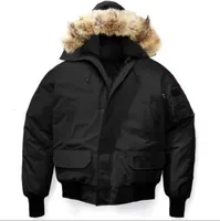 Men Bomber Down Jacket Real Wolf Fur Hooded Canvas Parkas Letter Patch Zipper Pockets Warm Thick Outwear Designer Women Ruff Winter Coat