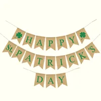 Happy St. Patrickの日の黄麻布のバナーの国旗シャムロッククローバーガーランドの装飾アイルランドの日オフィスパーティー用品XBJK2201