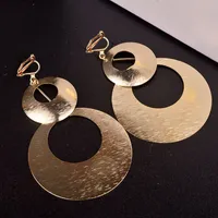 Jiofree New Design Hyperbole Grand Double Circle Clip sur Boucles d'oreilles Non Piercing pour Femmes Party Mariage Elegant Accessoires