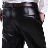 السراويل الجلدية الرجال الساق واسع السراويل السراويل الملابس عارضة السراويل للماء دراجة نارية السراويل بلون أسود H1213