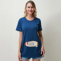 女性用Tシャツの漫画プリント妊娠トップ夏の面白いマタニティ服プラスサイズの半袖妊婦Tシャツ