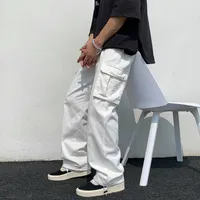 Pantalon d'homme noir / blanc décontracté mode lâche jambe droite jambe hommes Streetwear Hip-hop Pocket Cargo Mens Pantalons