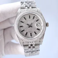 Full Diamond Mens Watch Relojes mecánicos automáticos 41mm Silver Strap Acero inoxidable para hombres Vida Reloj de pulsera a prueba de agua Reloj de pulsera de moda Regalo
